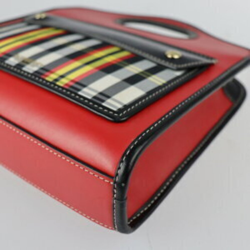 BURBERRY Pocket Bag Handbag Leather Canvas Red Black Multicolor Check Shoulder - Picture 5 of 9